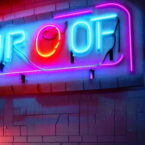 Image similar to a neon sign with the inscription neon. in a cyberpunk street at night. 4K. Unreal engine. High definition render