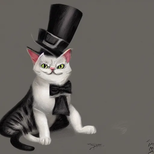 Prompt: A cat with wearing a top hat, stunning visuals, ultra detailed, dynamic lighting, trending on art station, concept art,