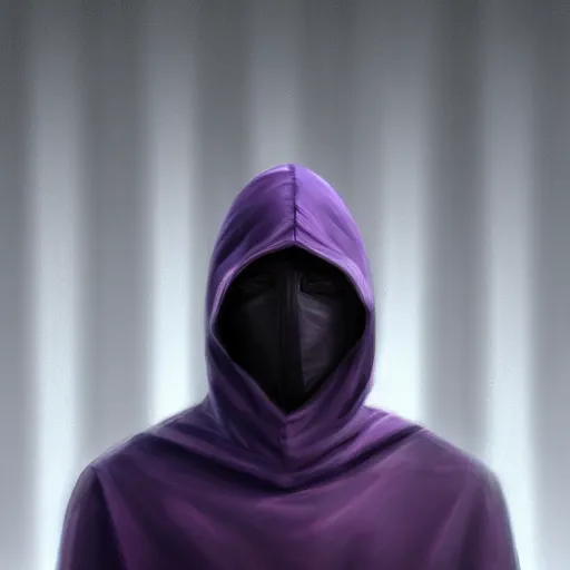 Image similar to ultra realistic illustration, man in a black hood, in a striped purple balaclava, mysterious, highly detailed, digital painting, artstation, concept art, smooth, sharp focus, illustration