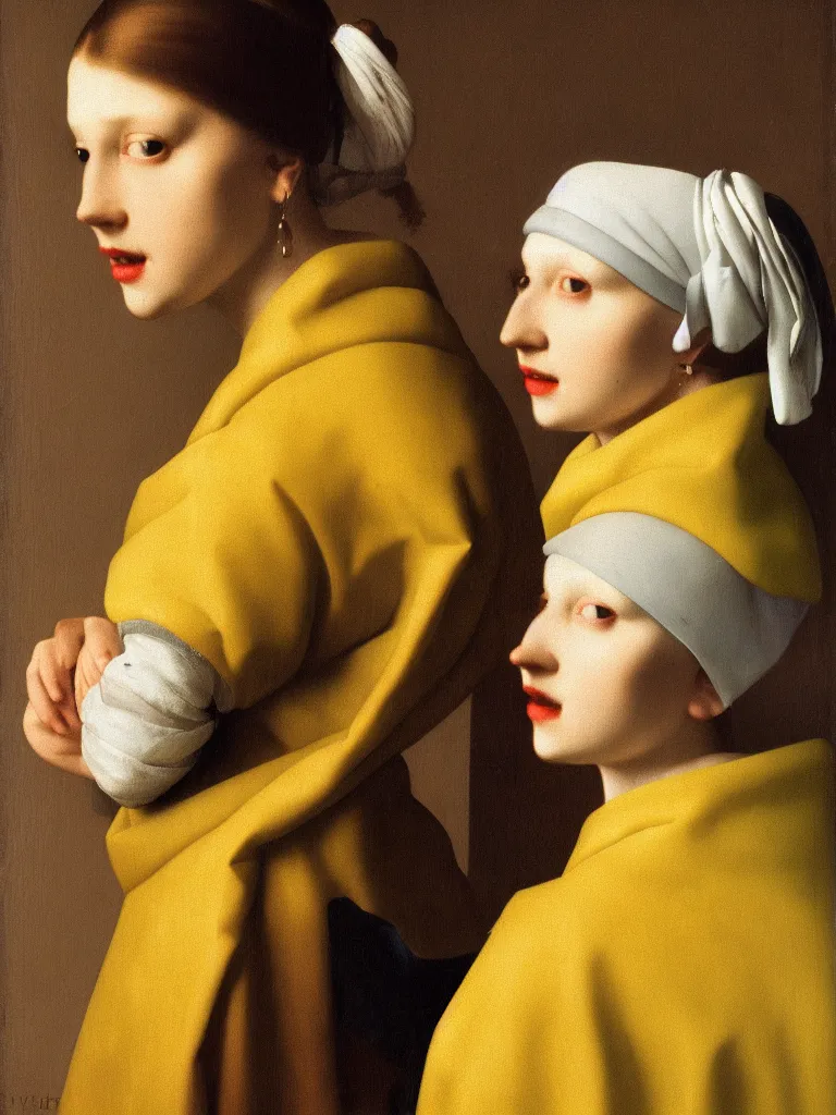 Image similar to portrait fragrance packshot by vermeer, highly detailed, saturated colors, fashion