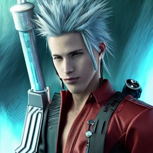 Prompt: an mtv photorealistic portrait of machine gun kelley as cloud from final fantasy vii, futuristic background, an ultrafine detailed illustration by james jean, intricate linework, bright colors, final fantasy, behance contest winner, vanitas, angular, altermodern, unreal engine 5 highly rendered, global illumination, radiant light, detailed and intricate environment, 4 k