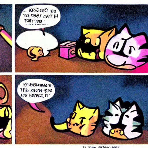 Prompt: Kirby in a cute comic about cats