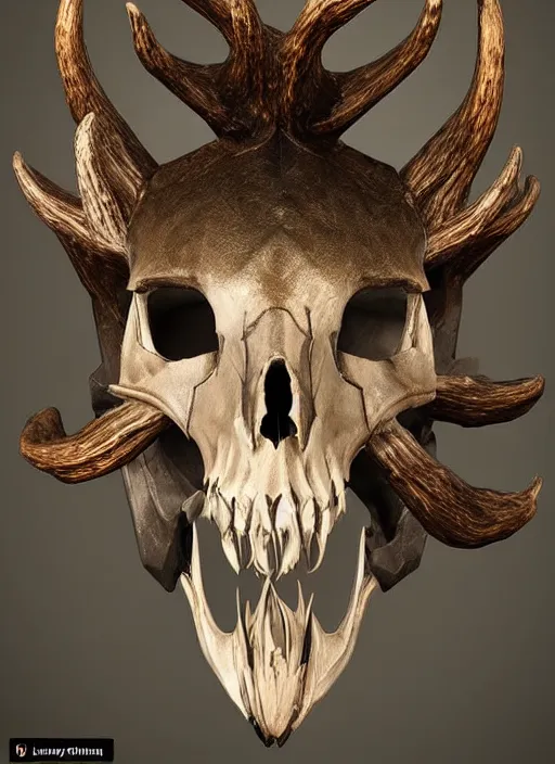 Prompt: deer skull mask ultra detailed fantasy, elden ring, realistic, dnd character portrait, full body, dnd, rpg, lotr game design fanart by concept art, behance hd, artstation, deviantart, global illumination radiating a glowing aura global illumination ray tracing hdr render in unreal engine 5