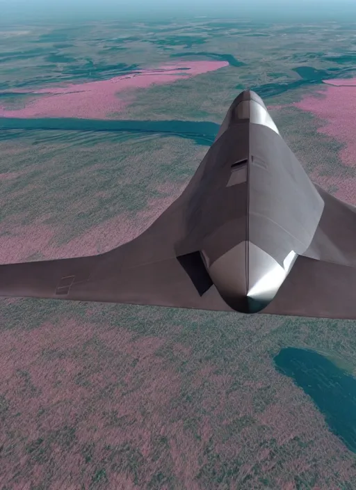 Image similar to hyperrealism, detailed textures, photorealistic 3 d, pilots view from a futuristic stealth fighter jet flying ultra low over an endless plain of flamingos, ultra realistic, cinematic, intricate, cinematic light, unreal engine 8 k