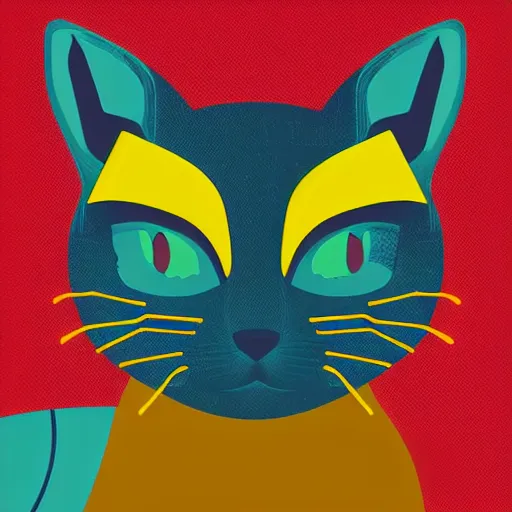 Prompt: a simplified vector based illustration about a cyberpunk kitten, centred face portrait, space colors, smooth and clean vector curves, no jagged lines