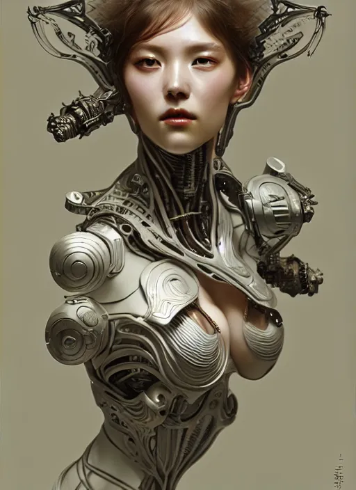 Image similar to ceramic cyborg, yuan, diffuse lighting, fantasy, intricate, elegant, highly detailed, lifelike, photorealistic, digital painting, artstation, illustration, concept art, smooth, sharp focus, art by John Collier and Albert Aublet and Krenz Cushart and Artem Demura and Alphonse Mucha