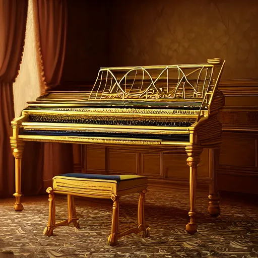 Image similar to beautiful highly detailed photorealistic render of a harpsichord, 8 k