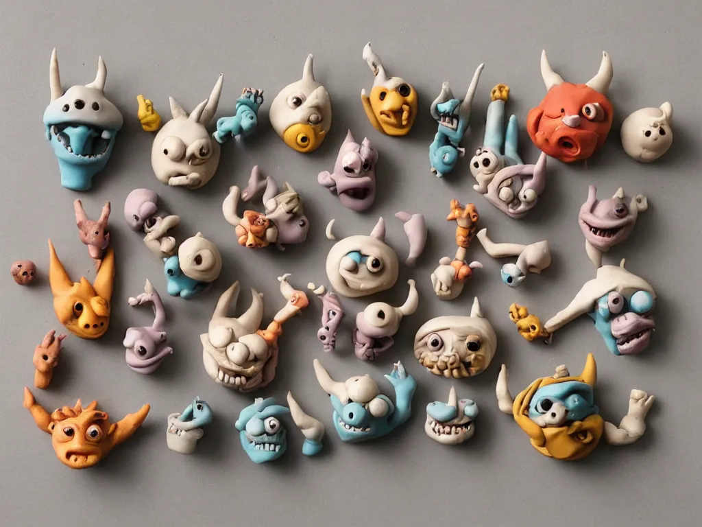 Prompt: clay material, cute little monsters