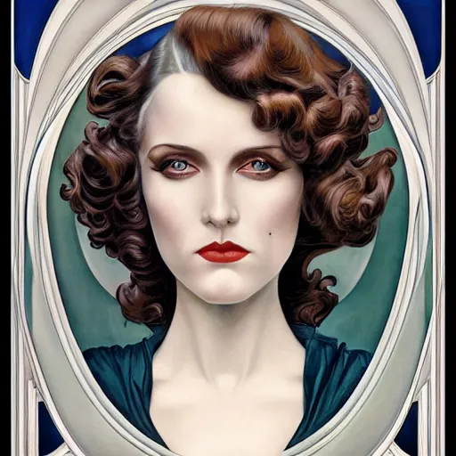 Image similar to an art nouveau, ( streamline moderne ) portrait in the style of donato giancola and anna dittmann and charles dulac. very large, clear, expressive, and intelligent eyes. symmetrical, centered, ultrasharp focus, dramatic lighting, photorealistic digital matte painting, intricate ultra detailed background.