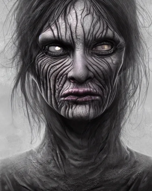 Image similar to a character portrait of a fully clothed female mutant dressed as a homeless person using her mutant powers in the style of h. r. giger / zdzisław beksinski / david cronenberg trending on artstation deviantart pinterest hyper detailed photorealistic highlights and shadow hd 8 k post - processing high resolution