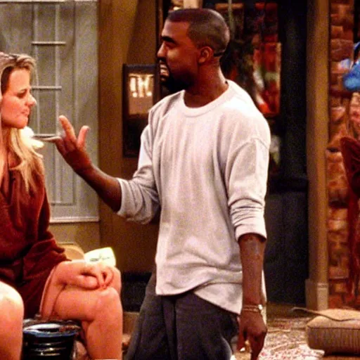 Prompt: Kanye West playing a guest role on Friends, 1998, sitcom, vhs tape