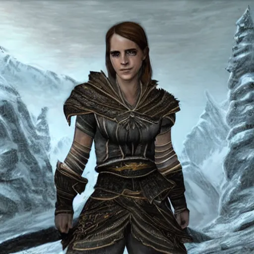 Prompt: A concept art of Emma Watson in The Elder Scrolls V: Skyrim (2009 video game)