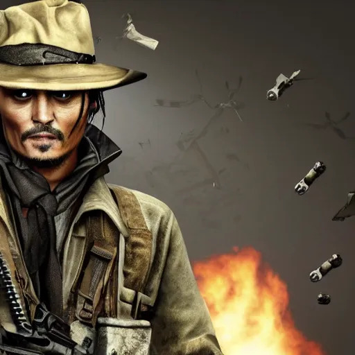 Image similar to Johnny Depp in call of duty 4k detail