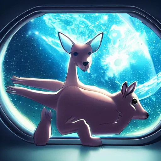 Image similar to a kangaroo in a spaceship, interior photo, anime style, futuristic, high resolution
