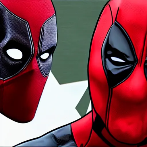 Prompt: deadpool meets batman for the first time 4 k detailed super realistic