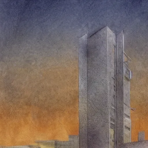 Prompt: a drawing of a building with a sky background, concept art by mikalojus konstantinas ciurlionis, pixiv, vorticism, concept art, dystopian art, official art