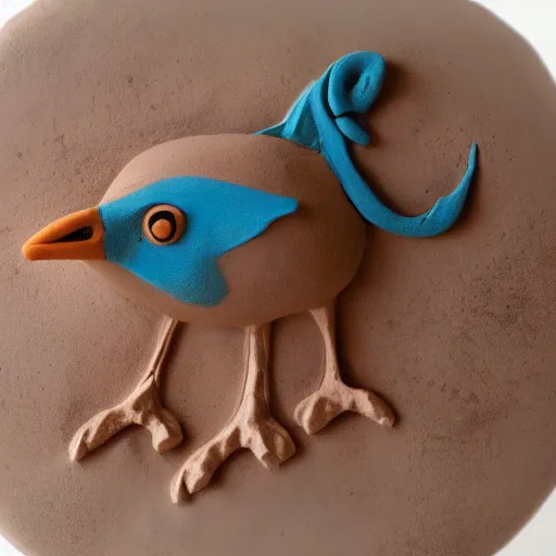 Image similar to claymation of bird in the desert, clay, beautiful close up