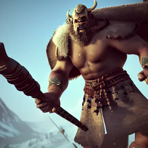 Image similar to beautiful vikings orc with warrior outfit, clash royal style characters, unreal engine 5, octane render, detailed, cinematografic, cinema 4 d