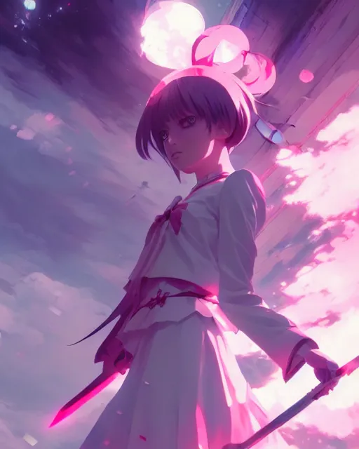 Image similar to magical girl anime screenshot, anime, intricate, sharp focus, illustration, highly detailed, digital painting, clean artstyle, concept art, matte, art by ilya kuvshinov and ruan jia and greg rutkowski, masterpiece