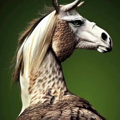 Image similar to hybrid between hawk and horse, profile, extremely detailed, nature photography, artstation