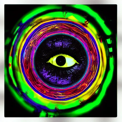 Image similar to cyberpunk neon colored blackhole mandala eye art