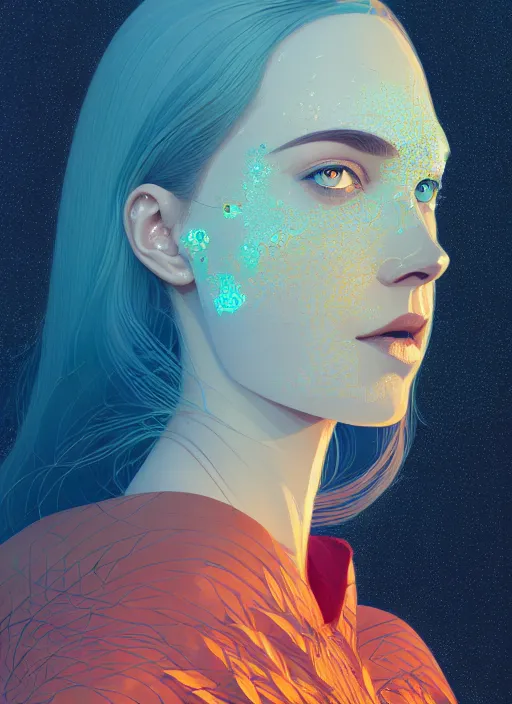 Prompt: portrait of beautiful nordic woman wearing reflective glass, blue eyes, artstation winner by victo ngai, kilian eng and by jake parker, by conrad roset, swirly vibrant color lines, winning award masterpiece, fantastically gaudy, aesthetic octane render, 8 k hd resolution