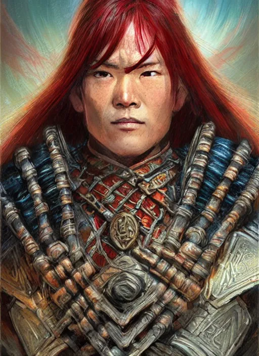 Prompt: chinese warrior hair curtains, looking down, dndbeyond, bright, colourful, realistic, dnd character portrait, full body, pathfinder, pinterest, art by ralph horsley, dnd, rpg, lotr game design fanart by concept art, behance hd, artstation, deviantart, hdr render in unreal engine 5