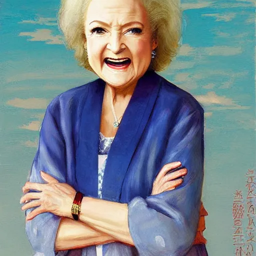 Image similar to anime betty white by by Hasui Kawase by Richard Schmid on canvas
