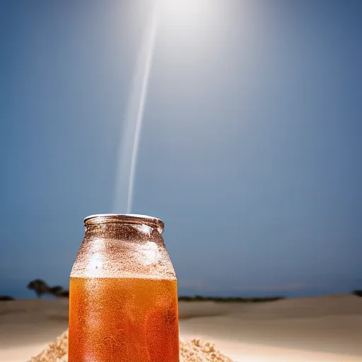 Prompt: can of soda sinking in the sand, photography, 2 4 mm lens, studio lighting,