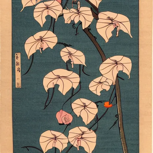 Prompt: ukiyo-e of a morning glory vine in bloom