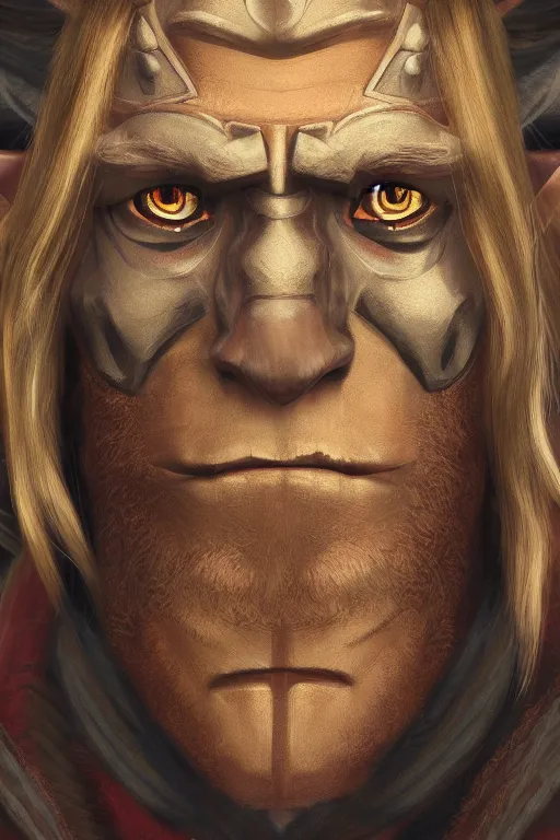 Image similar to Ganondorf from Zelda oil on canvas, intricate, portrait, 8k highly professionally detailed, HDR, CGsociety