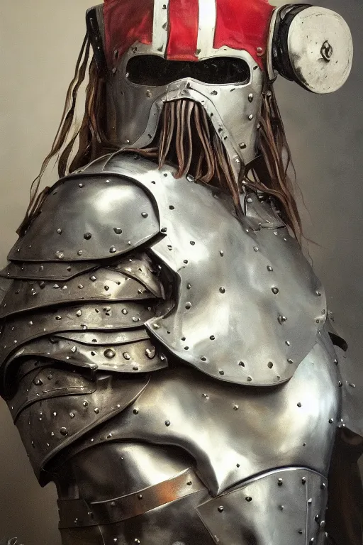 Prompt: Slavic dog head man, beautiful torso in leather armour, oil painting, hyperrealism, beautiful, high resolution, trending on artstation,