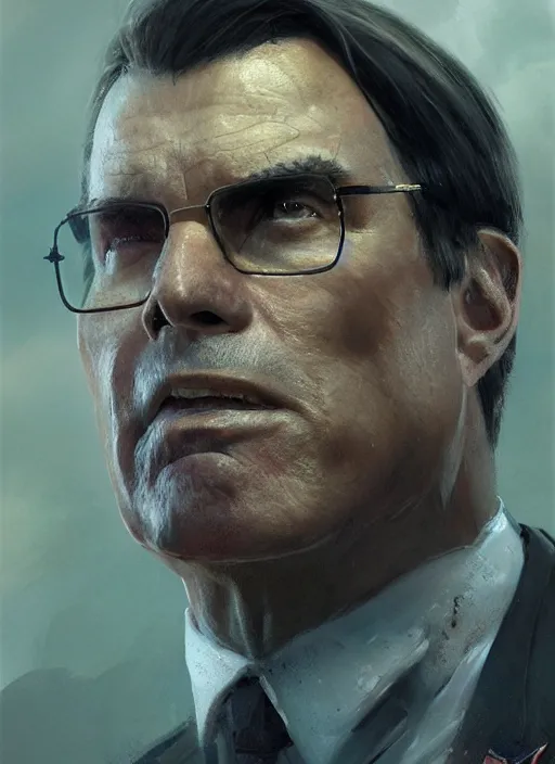 Image similar to A portrait of bolsonaro by Greg Rutkowski, Sung Choi, Mitchell Mohrhauser, Maciej Kuciara, Johnson Ting, Maxim Verehin, Peter Konig, final fantasy, 8k photorealistic, cinematic lighting, HD, high details, dramatic, atmospheric , trending on artstation