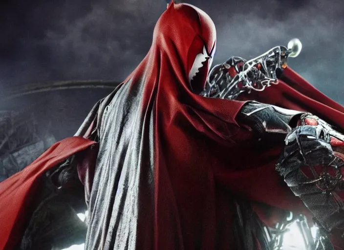 Image similar to film still of jamie foxx as spawn in the new spawn movie, giant chains, large cape, 8 k