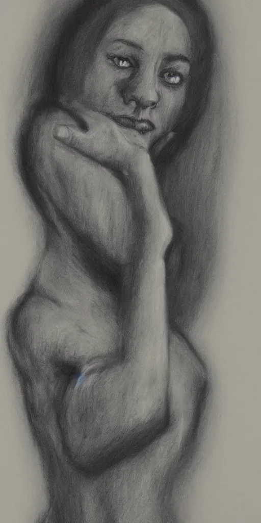 Image similar to a faceless!!!!! woman posing for the camera, charcoal painting!!!!! illustrated by kathe kollwitz, trending on artstation, 4 k, 8 k, artstation hd, artstation hq, artistic interpretation, 1 9 5 0 s style