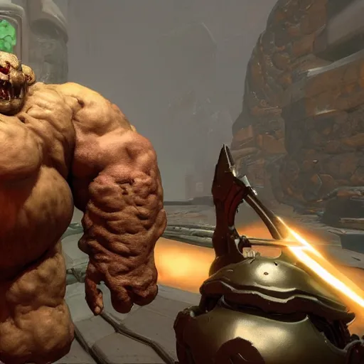 Image similar to sturdy fat monster from doom eternal