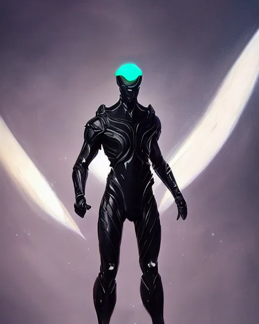 Image similar to iridescent sinewy smooth muscular male sleek glossy black pearlescent scifi armor with smooth black featureless helmet, by greg rutkowski, mark brookes, jim burns, tom bagshaw, magali villeneuve, trending on artstation