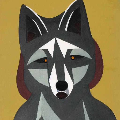 Prompt: A Bauhaus style painting of a anthropomorphic furry wolf