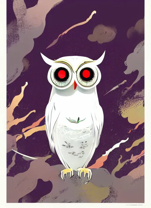 Image similar to arrogant elegant medium shot of white one - eyes owl dressed in samurai garment, pixiv fanbox, dramatic lighting, maximalist pastel color palette, splatter paint, pixar and disney exploded - view drawing, graphic novel by fiona staples and dustin nguyen, peter elson, alan bean, wangechi mutu, clean cel shaded vector art, trending on artstation