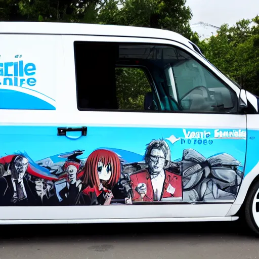 Prompt: side shot, van, Bernie sanders, anime car wrap