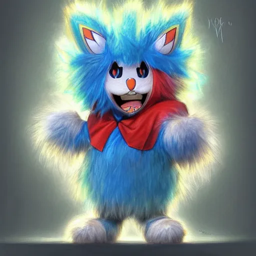 Image similar to Habs Mascot YOUPPI pokemon shiny, legendary, ultra rare, super cute and friendly, most powerful legendary shiny pokémon, highly detailed, digital pencil painting, anime, cartoonish, gentle fluffy monster youppi pokemon, sharp focus, illustration, art by artgerm and greg rutkowski and alphonse mucha