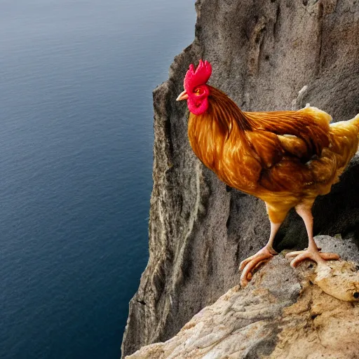 Prompt: chicken on the edge of a cliff