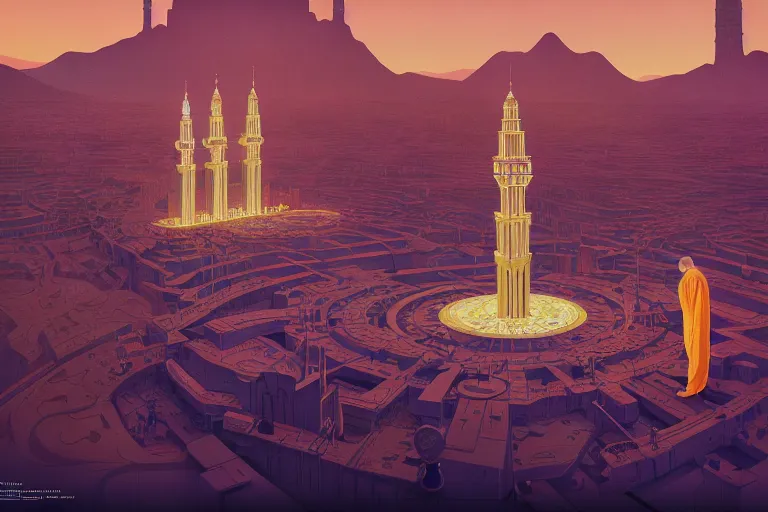 Image similar to praying in mecca by paolo eleuteri serpieri and tomer hanuka and chesley bonestell and daniel merriam and tomokazu matsuyama, unreal engine, high resolution render, featured on artstation, octane, 8 k, highly intricate details, vivid colors