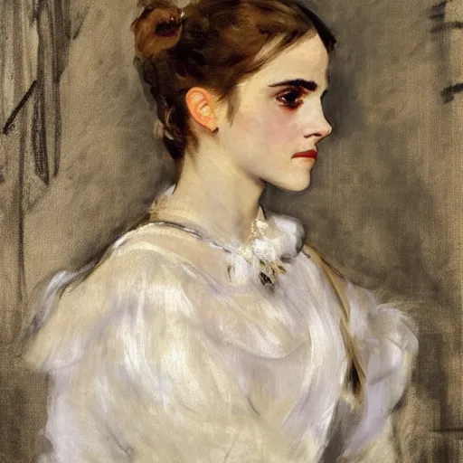 Image similar to portrait of emma watson, by manet, john singer sargent, carolus - duran, elegant, bold brushwork