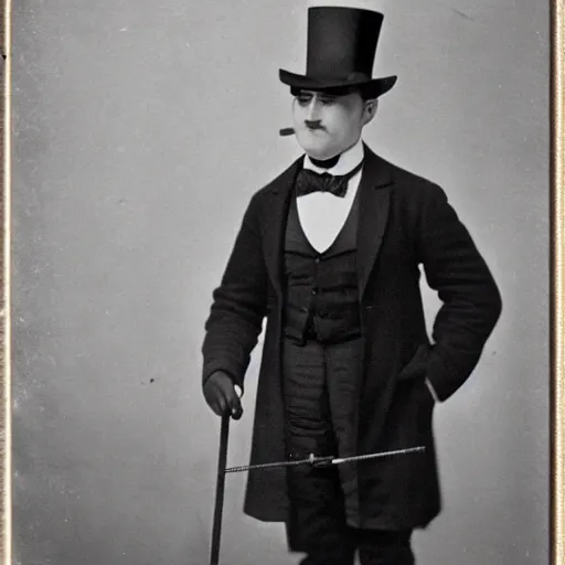 Prompt: a classy gentleman cat with a top hat, he holds a cane, 1 8 9 0 vintage photo