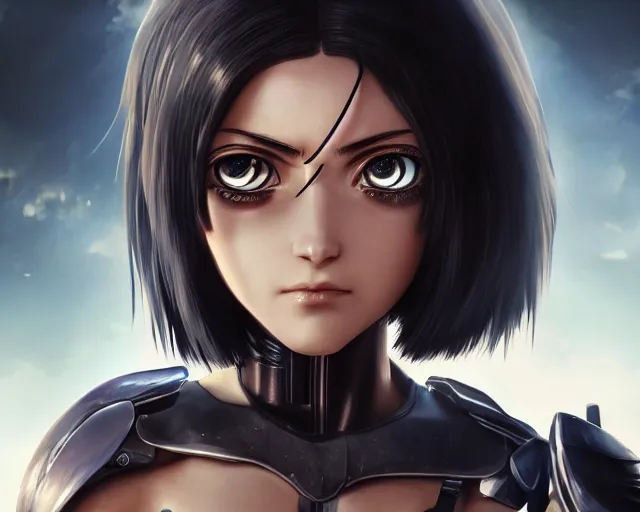 Image similar to battle angel alita, beautiful portrait, watery doe eyes, mouth agape, photorealistic, lifelike, human actress, octane engine, cinematic lighting, high detail, high resolution