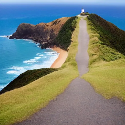 Image similar to cape reinga, wide shot, cinematic composition, banksy