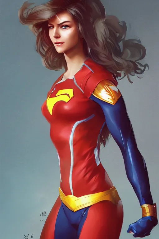 Image similar to three quarters portrait pose of a beautiful woman,super hero costume,super powers,heroic pose,highly detailed, digital painting, artstation,illustration, art by Stanley Lau