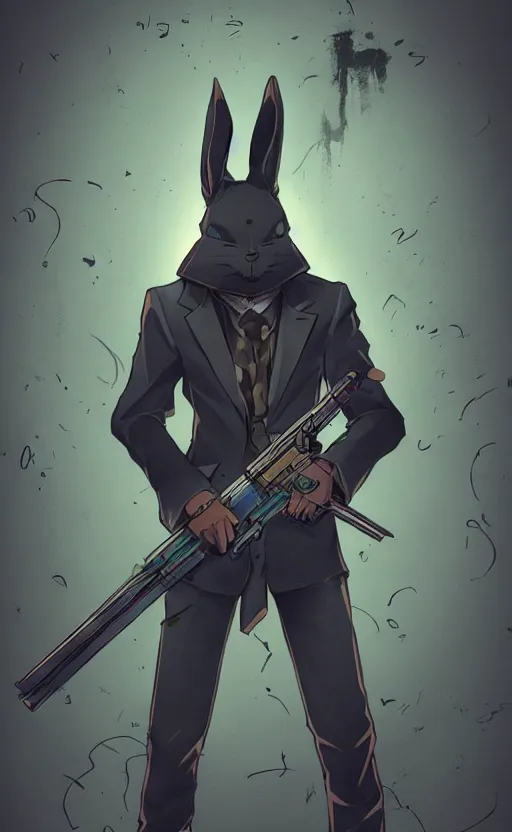 Image similar to rabbit hitman, manga art style, anime art style, dynamic lighting, fantasy concept art, trending on art station, stunning visuals, creative, cinematic, ultra detailed