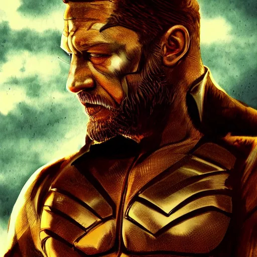 Image similar to Tom Hardy in wolverine suit Digital art 4K quality Photorealism